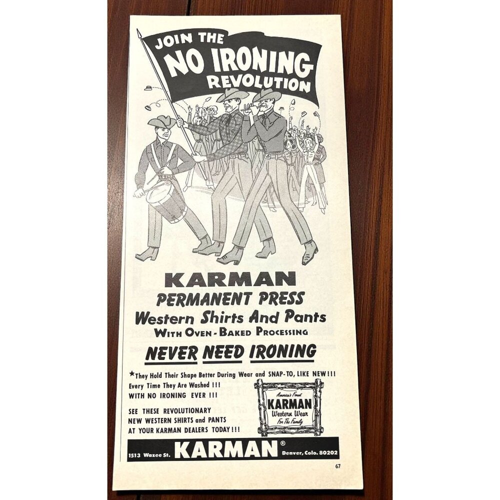 Karman Western Wear Vintage Print Ad 1960s Ranch Cowboy Fashion Denver CO